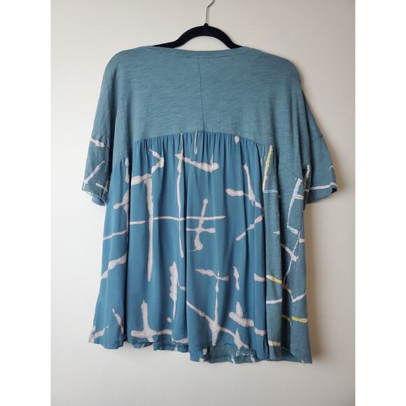 Akemi Kin Anthropologie Women Top Small Blue LIGHT STREAKS Flowey Short Sleeve - Picture 6 of 12